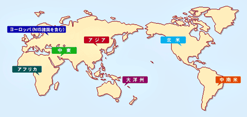 日本の外務省のウエブサイトの世界地図